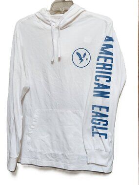 AE AMERICAN EAGLE White Long Sleeve Hooded T-Shirt Hoodie - XL - NEW NWT